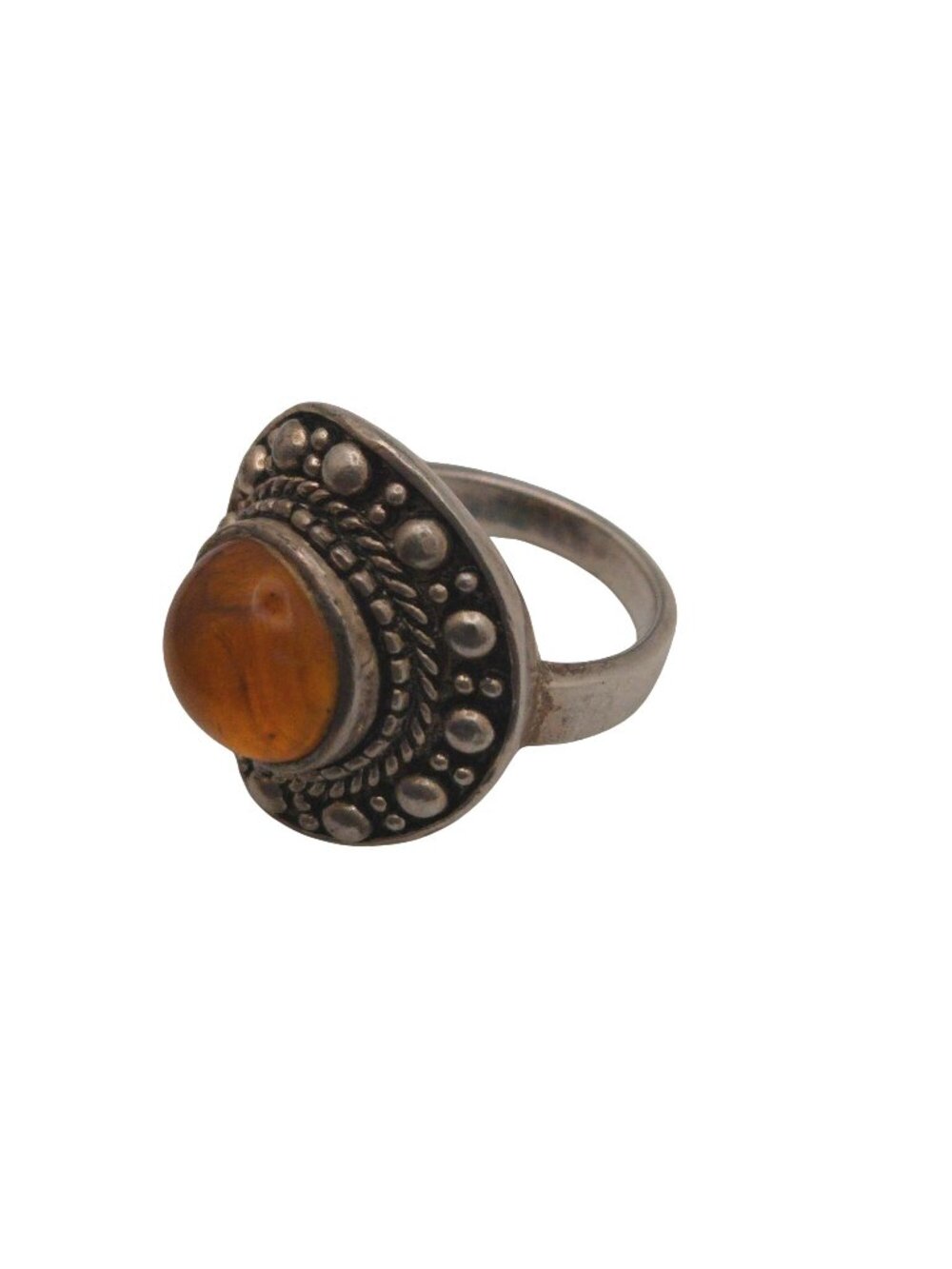 Vintage Sterling Silver Amber Cabochon Ring Size 9 Boho Style Statement Jewelry